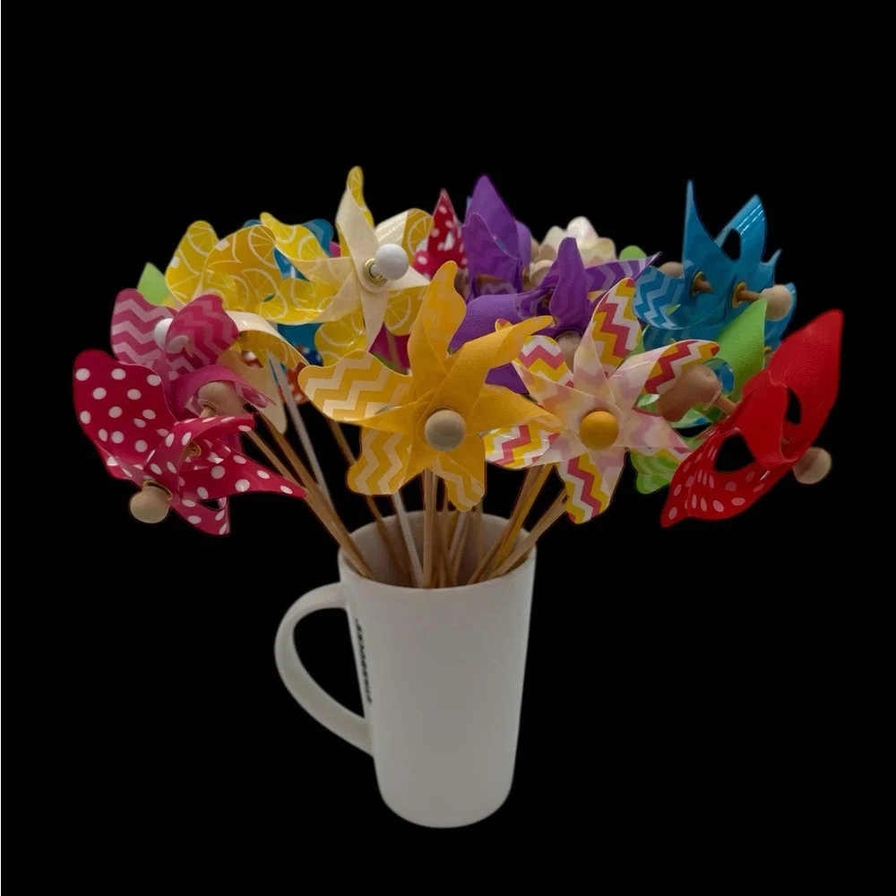 Pinwheel Pick Lot of 24- Party Decorations, Crafting, Wreath Making, Decor 9”x3”